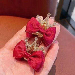 Little Girls Bowknot Crown Clips- 2pcs